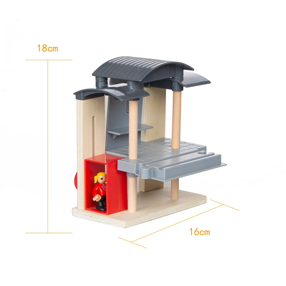 Wooden Railway Track Accessories Train Station Traffic Center Double Layer fit for All Brand Wooden Tracks Toys For Kids