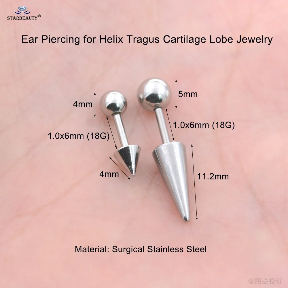 2 pz 18G Bar gotico corto lungo cono cono orecchini cartilagine elica Piercing Stud demone chiodo diavolo Tragus anello Aretes gioielli orecchio