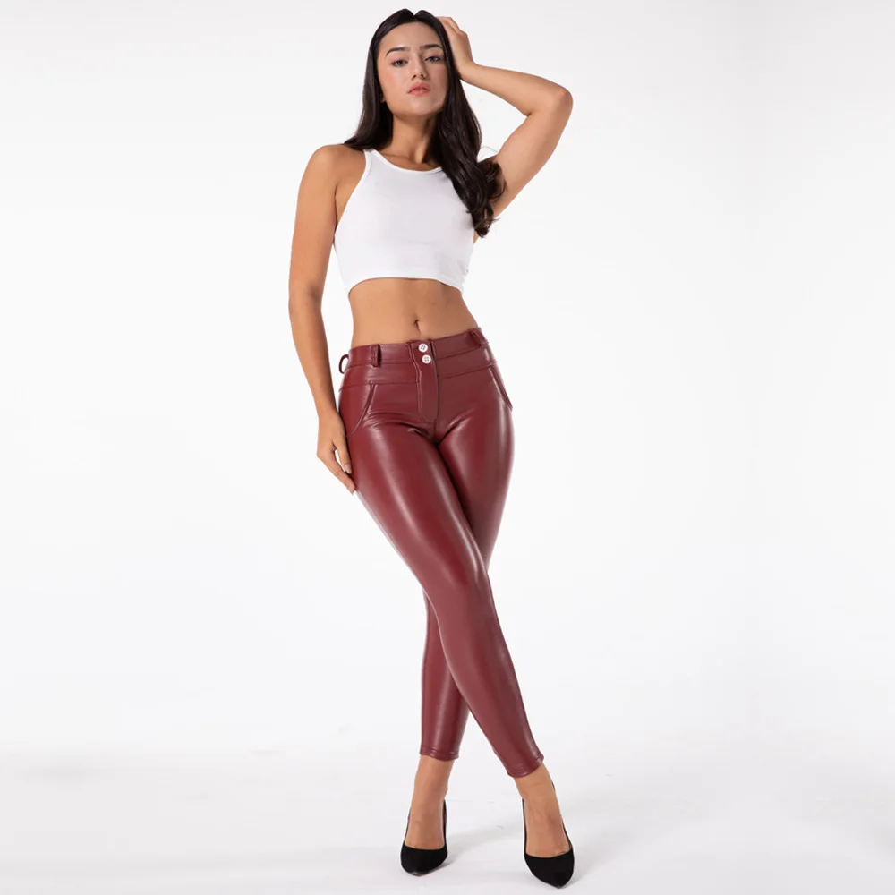 Shascullfites Melody Straight Trousers Patent Leather Leggings Red Pants Streetwear Women\'s Leather Pants Autumn Casual