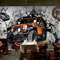 Custom Photo Car Broken Wall 3D Personality Poster Mural Wallpaper Cafe Restaurant KTV Living Room Background Retro Wall Murals