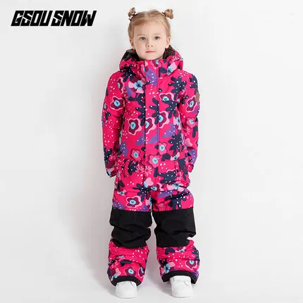 GSOU SNOW-traje de esquí de una pieza para niña, ropa de esquí con capucha, ropa deportiva de invierno, impermeable, a prueba de viento