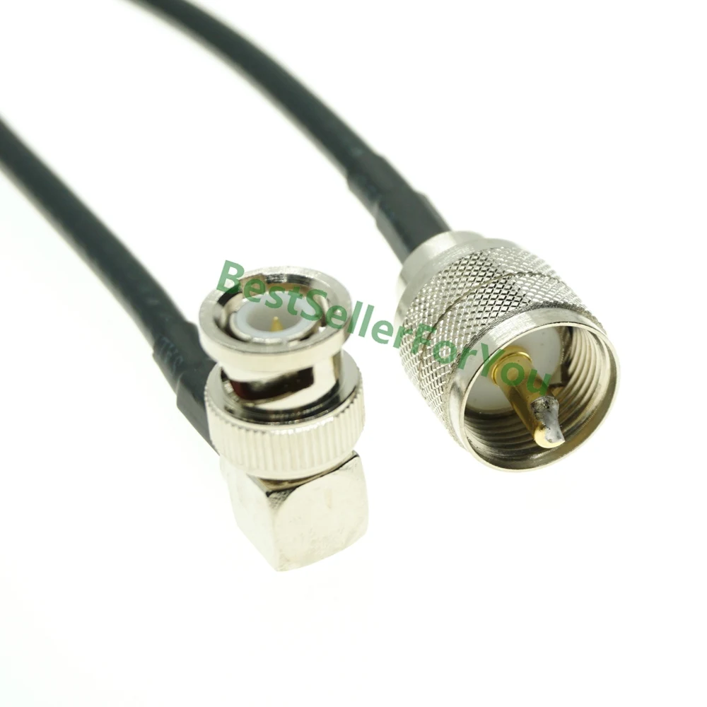 

BNC male right angle RA to UHF male PL259 Plug jumper pigtail coax RG58 cable