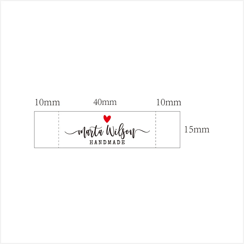 Zmywalne bawełniane znaczniki z niestandardowym logo, etykiety do szycia, odzież, nazwa firmy, ręcznie robione serce miłosne, 15 mm x 60 mm, MD5210