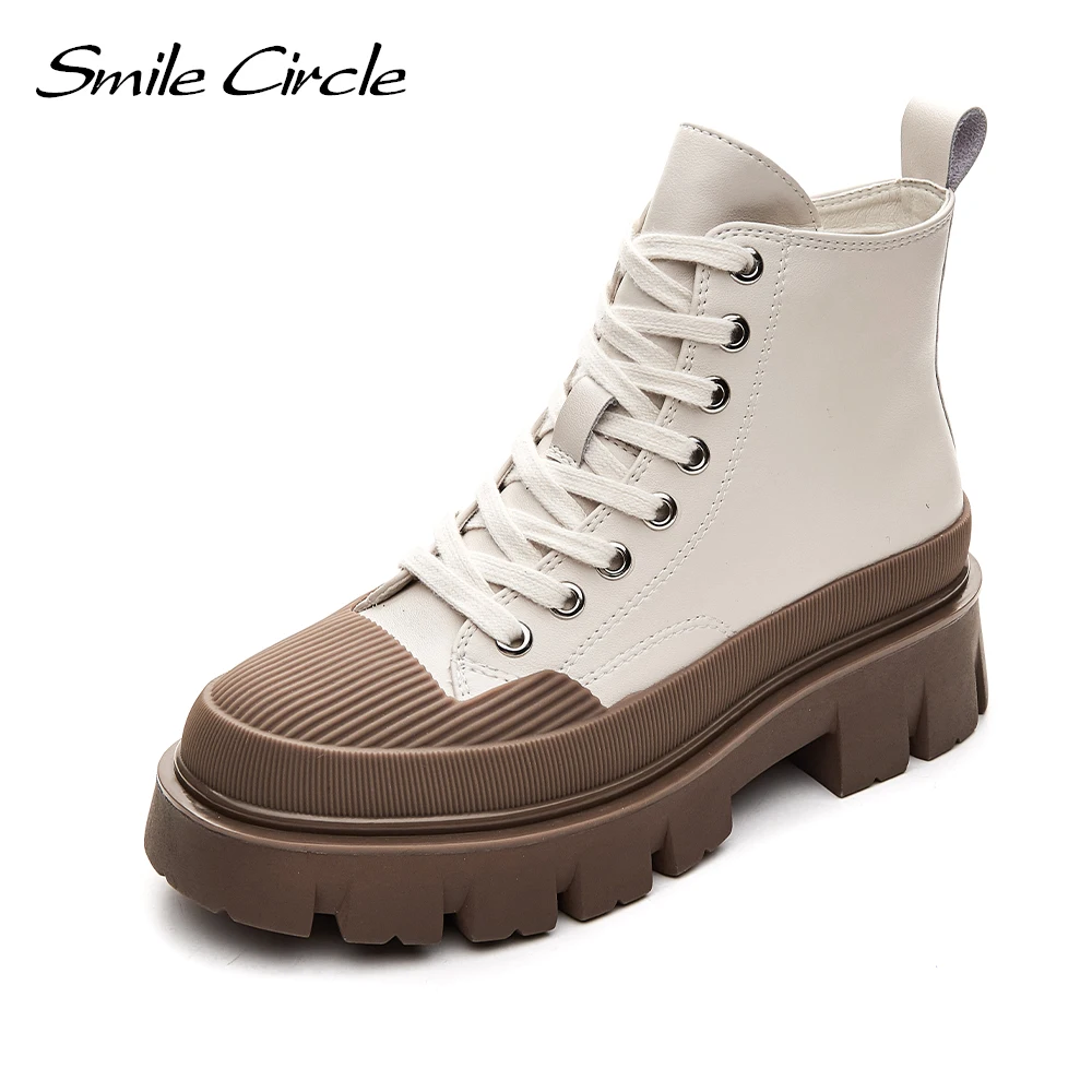

Smile Circle Ankle Boots Women Flat platform Boots Fashion Autumn Winter Non-slip Waterproof Chunky Shoes Boots Keep Warm Shoes