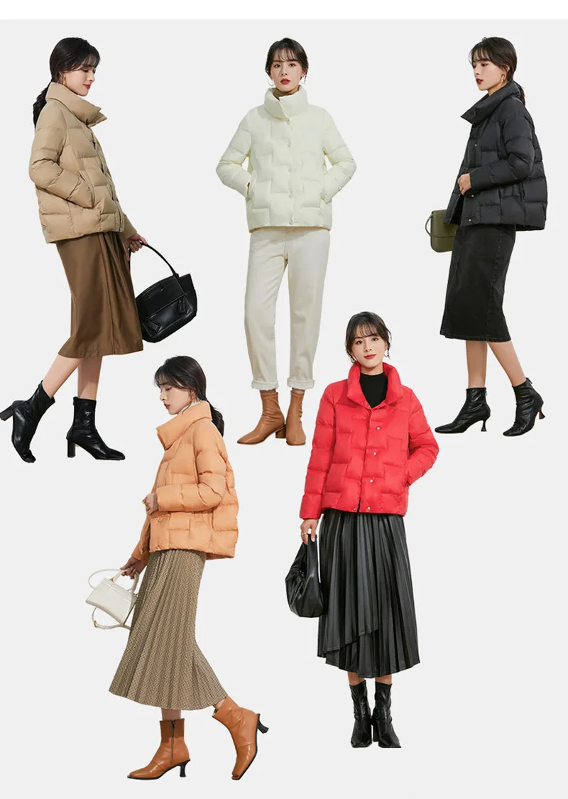Schinteon Women Light Down Jacket Simple Casual Solid Color Stand Collar Short Outwear Autumn Coat Female New 2023 Fashion