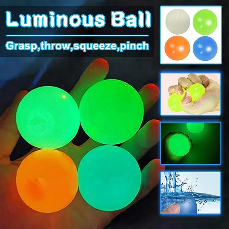 4pc vara bola de parede fluorescente squash natal pegajoso alvo bola descompressão jogar brinquedo fidget crianças presente novidade alívio do estresse