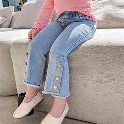 2-7T Jeans For Girls Toddler Kid Baby Clothes Fashion Denim Flare Pants Elegant Buttons Cute Sweet Spring Trousers Streetwear