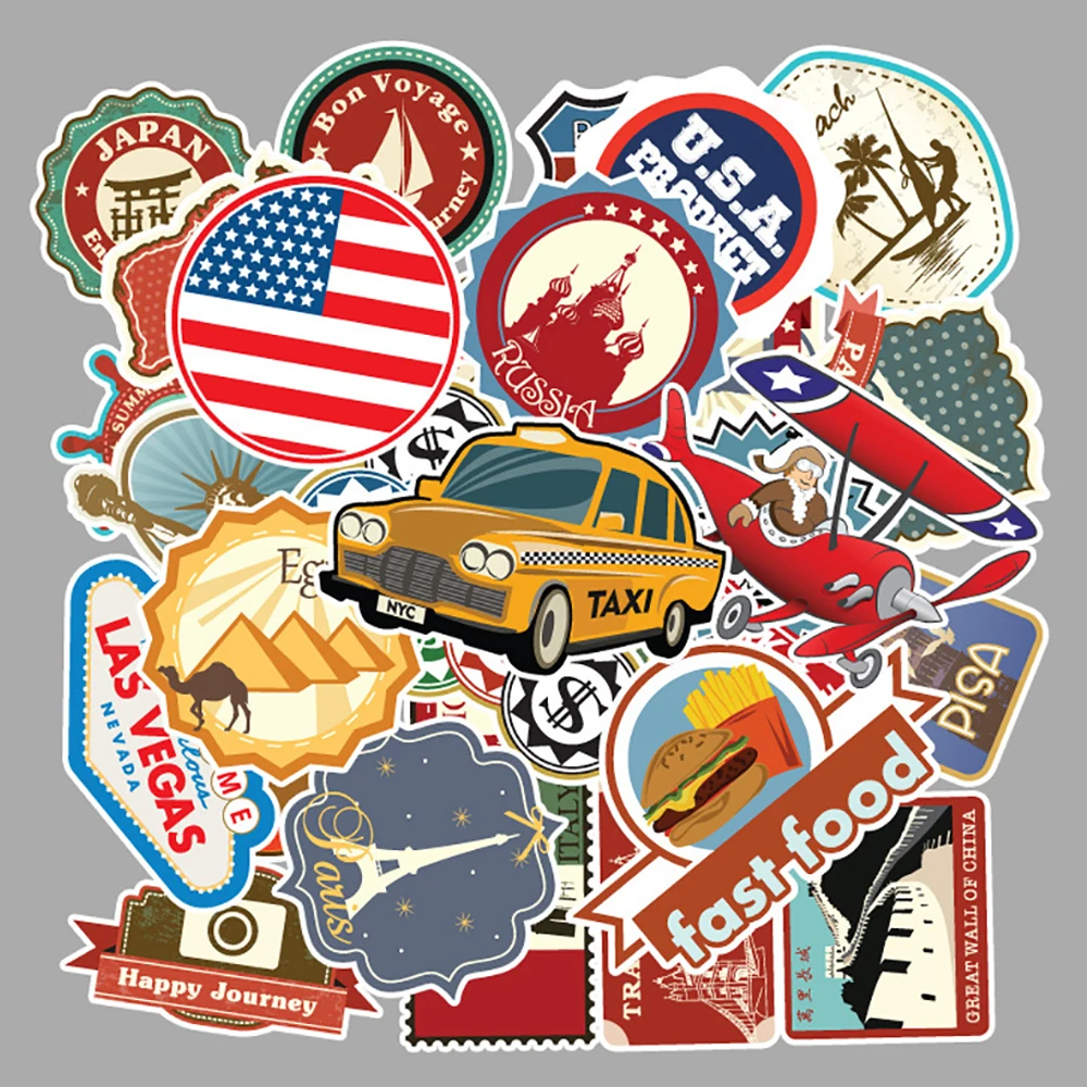 10/30/50PCS Mixed Travel Graffiti Stickers Motorcycle Phone Luggage Phone Guitar Fridge Laptop PVC Waterproof DIY Cool Stickers