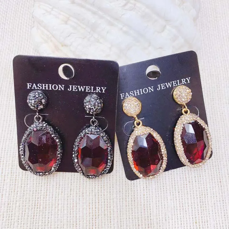 

New Elegant Red Big Crystal Earrings Pave Rhinestone Oval Drop Dangle Earring For Wedding Girl Mix Color 3pairs