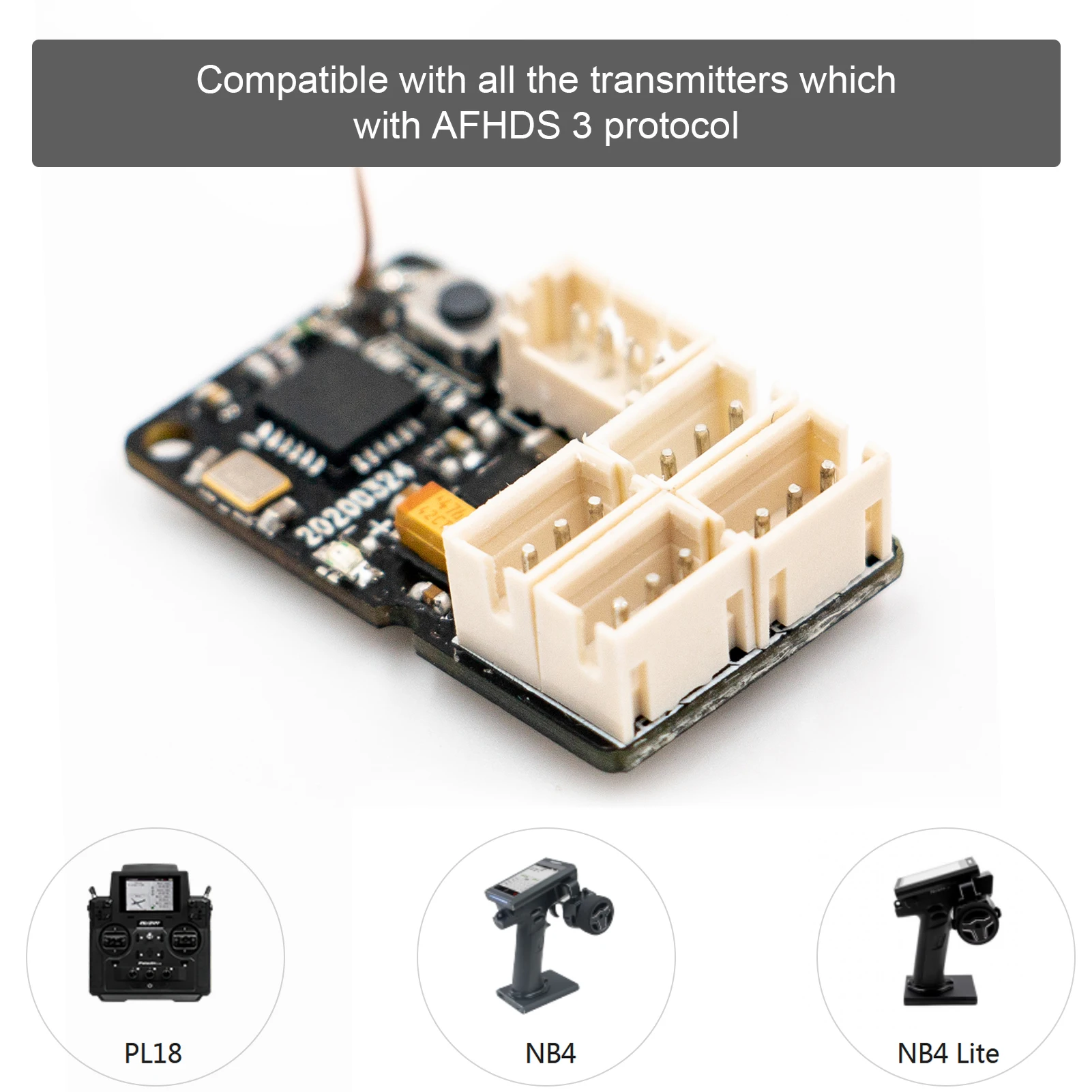 FLYSKY GMr 2.4GHz 4CH AFHDS3 Receiver PWM Output for RC Racing Vehicle Compatible with NB4/NB4 Lite Transmitters DIY Replacement