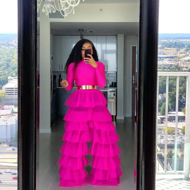 Puffy tiulowe spodnie warstwowe Tutu długie spodnie damskie Extra Lush Mesh wysoka elastyczna talia damska suknia wieczorowa Plus rozmiar