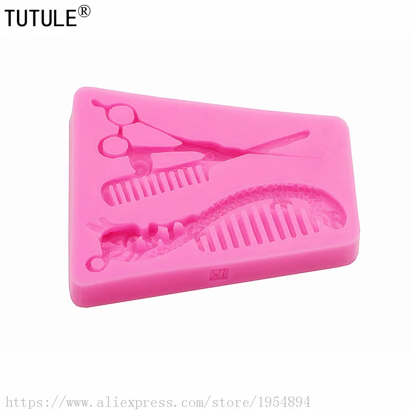 Beauty HAIR SILICONE MOLD Includes Scissors,Comb, Flexible Comb mould,Fondant chocolate cake molds,Clay Polymer Silicone mold