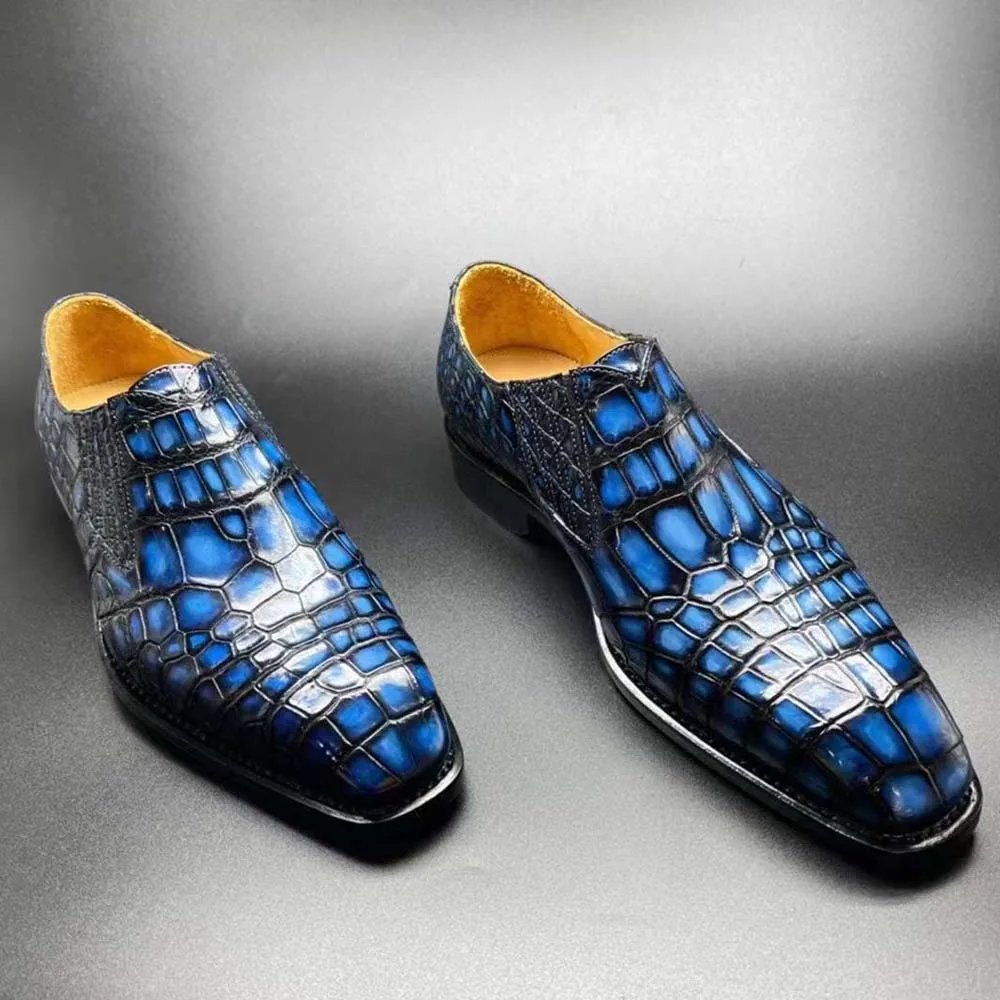 chue new arrival men dress shoes men formal shoes men crocodile leather shoes men crocodile shoes blue color brush color shoes