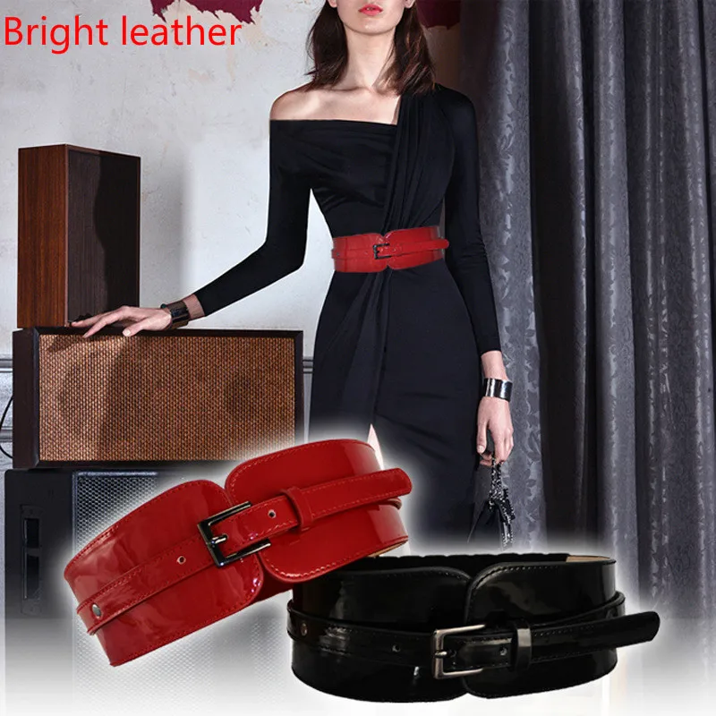 

Bright Women Bright leather Genuine leather Belt Versatile Dress Skirt With Black Red Waist sealing Suitable for 65-90cm waist