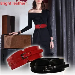 Bright  Women Bright leather Genuine leather Belt Versatile Dress Skirt With Black Red Waist sealing Suitable for 65-90cm waist