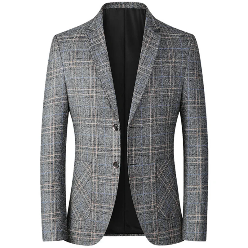 FGKKS New Spring Autumn Blazers Men Slim Fit British Plaid Formal Suit Jacket Party Wedding Business Casual Blazers Male