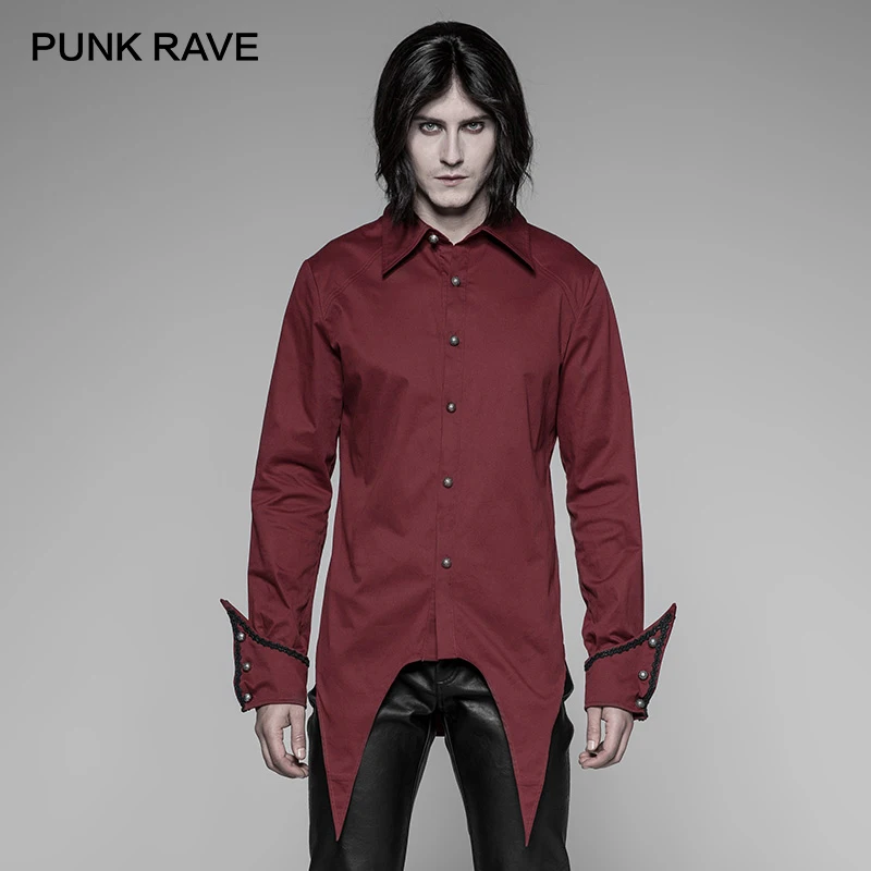 

PUNK RAVE New Gothic Simple Shirt Cotton Fabric s Men Party Black Red Colours Personality Man Casual Fashion