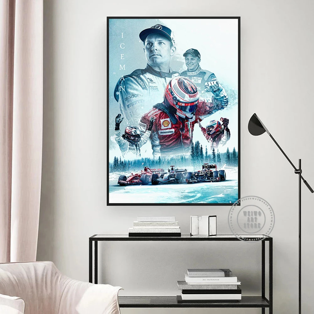F1 كيمي Raikkonen Iceman ملصق الفورمولا 1 بطل قماش اللوحة سباق السيارات جدار الفن يطبع صورة لغرفة المعيشة ديكور المنزل #3