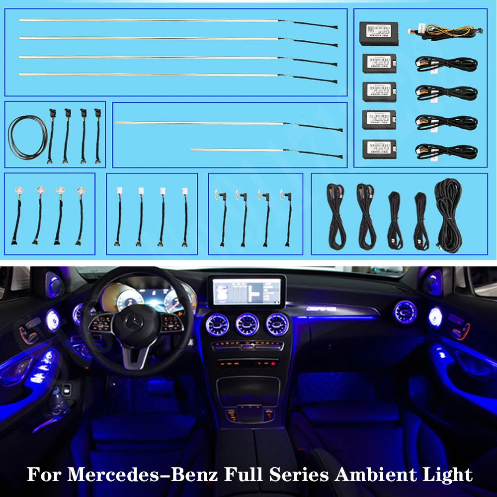 For w221 64color car Ambient Lamp For Mercedes A/B/C/S/E/GLC/ GLE/GLS LED Atmosphere Strip Ambient Light Decorative Lamp Bar