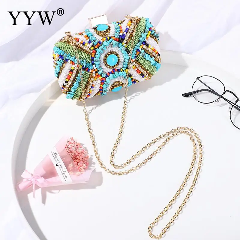 Bohemia Beading Evening Clutch Bag Contrast Colors Summer Hand Bags Wedding Bridal Party Purse Clutch Purse Pochette Femme 2021