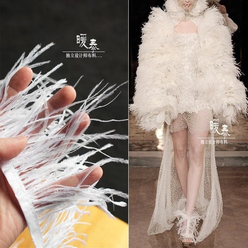 

White Ostrich Feather Tassel Lace Trimming DIY Photo Props Collar Fringe Crafts Decor Skirts Dress Designer Accessories Fabric