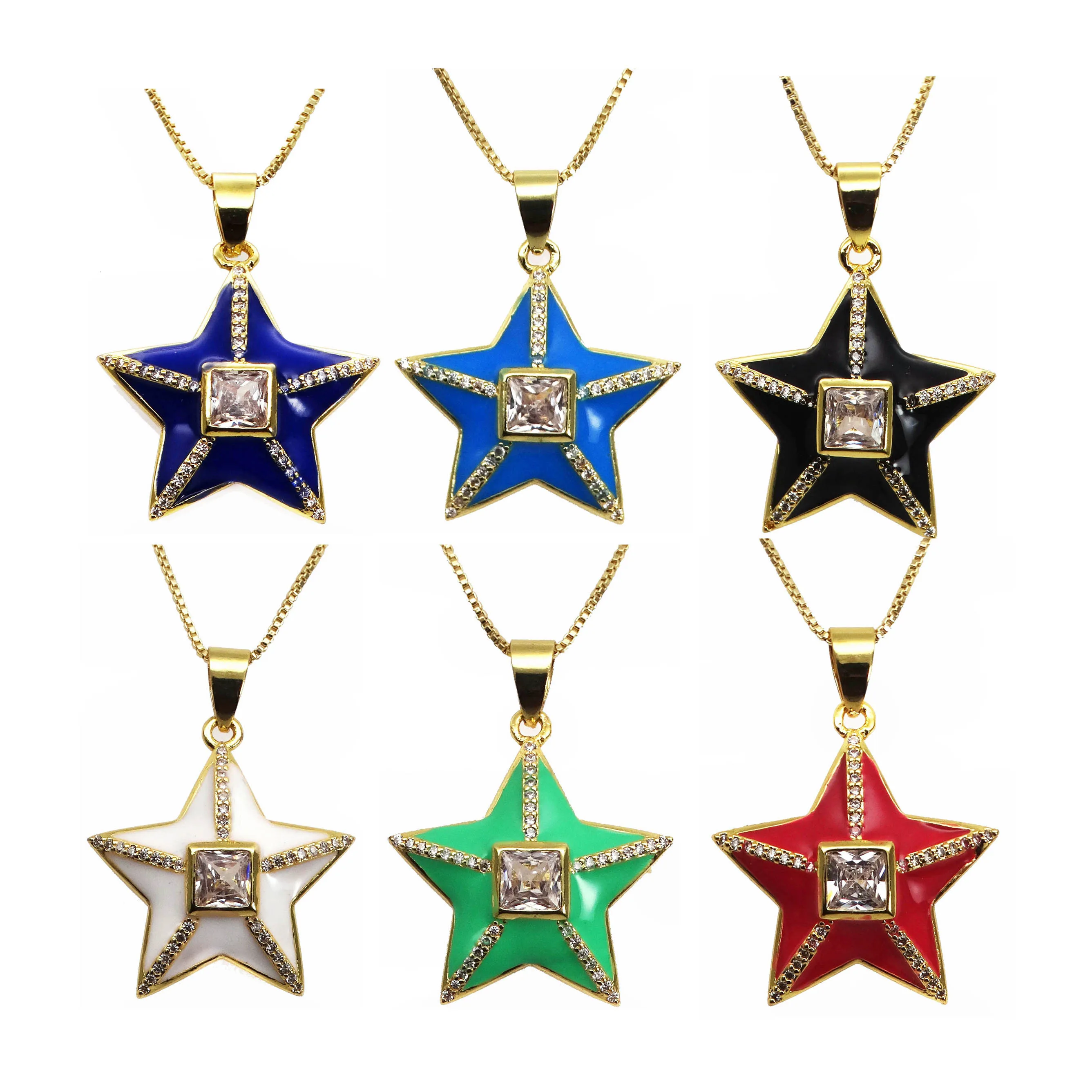 Micro Zircon pentagram Pendant necklace chain pendant Drip paint fivepointed star Pendant necklace copper chain jewelry necklack