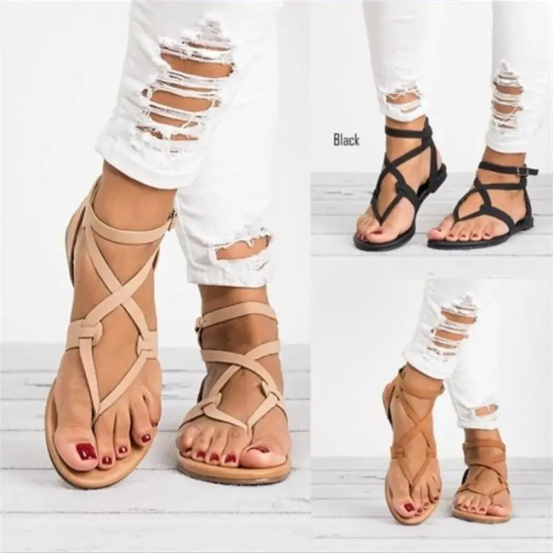 Arrive Women Sandals Gladiator Summer Women Shoes Plus Size 35-43 Flats Sandals Shoes for Women Casual Rome Style Sandalias 458