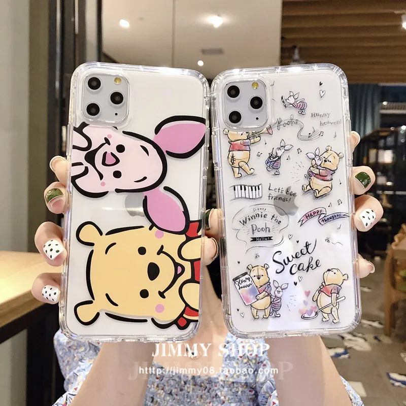 Custodia morbida Cartoon Disney Winnie the Pooh per iPhone 12 Pro 11 Pro XS Max X XR 7 8 Plus Cover posteriore Silicone TPU Shell anticaduta