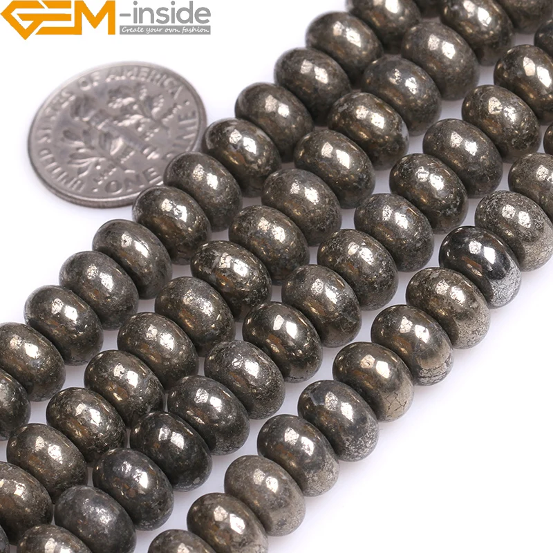 Natural Gem-Inside Rondell Silver Gray Pyrite Beads For Jewelry Making Strand 15 Bracelet Necklace Diy Gifts Wholesale New