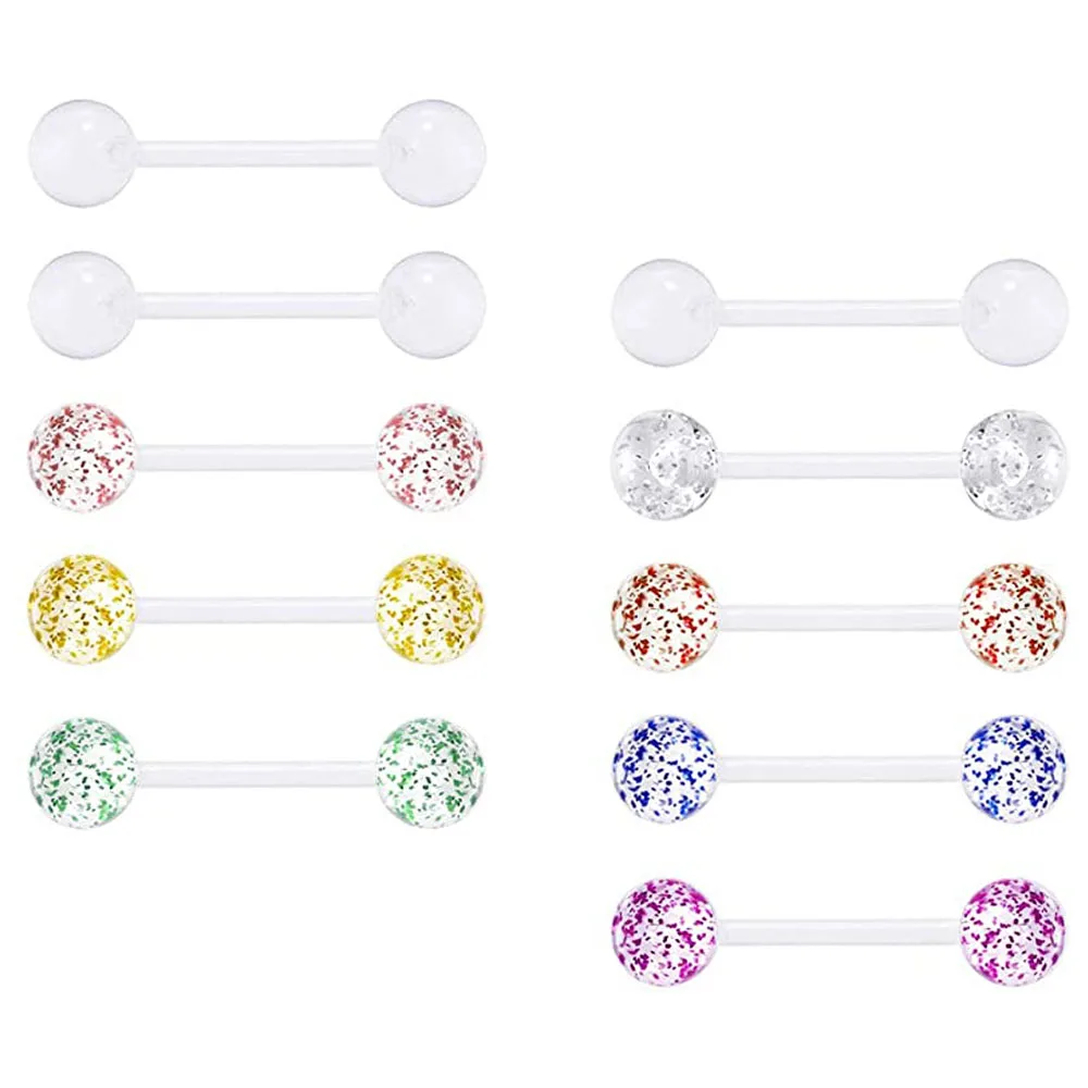 10pcs Clear Tongue Rings Plastic Nipple Barbell Flexible Nipplering Piercing Bioflex Straight Tongue Retainer Bar 12mm 14mm 16mm