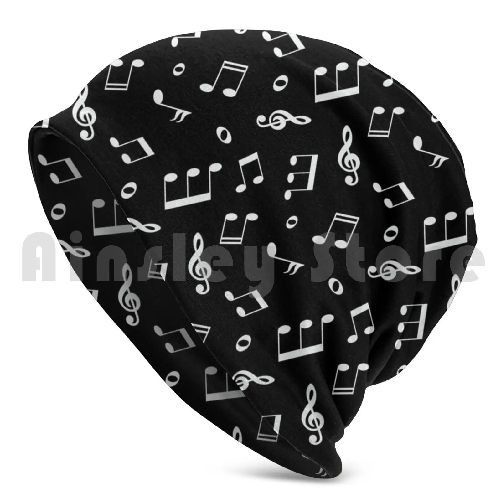Music Notes On Black Beanie Hedging Cap DIY Print Cushion Music Notes Black Musical Instruments Music Grad Music Teacher Music
