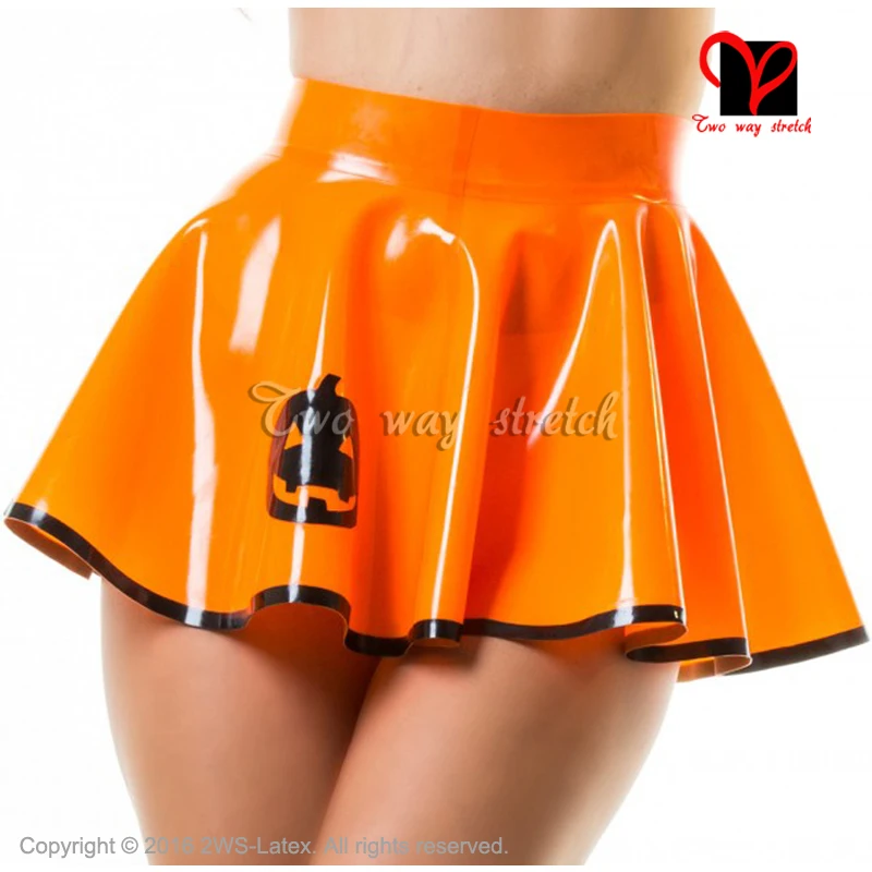 Imagem -02 - Laranja com Abóbora Preta Sexy Látex Skater Saia de Borracha Minissaia Gummi Playsuit Bodycon Balanço Mini Xxl Qz096