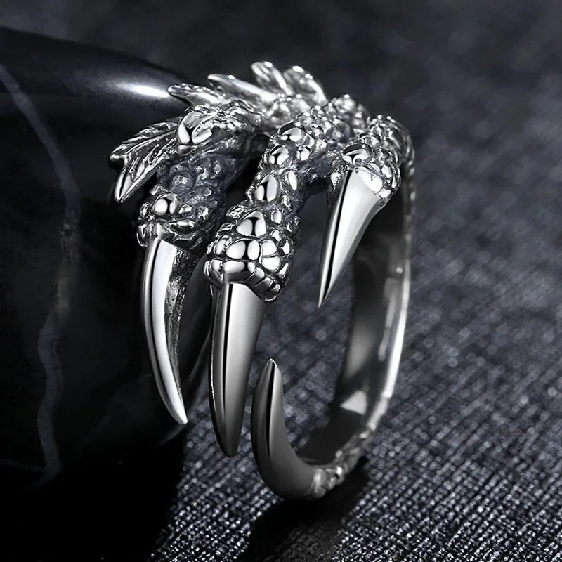 Vintage Dragon Eagle Claw Ring Locomotive Rock Men's Devil Claw Alloy Ring Giant Wolf Claw Ring Jewelry Gift Resizable