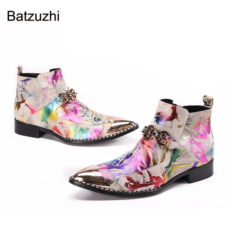 

Batzuzhi 2023 New Rock Men Boots Fashion Milti-color Leather Boots Men Short Ankle Party/Wedding Boots Male, Big Size EU38-46