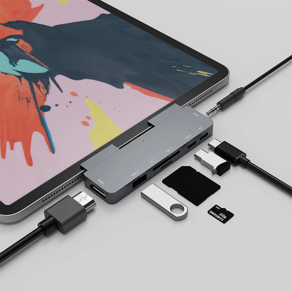 USB C Hub USB3.1 TYPE-C PD Charging for iPad Pro MacBook Air Switch to HDMI USB 3.0 Adapter Type-C Phone with Earphone Data Jack