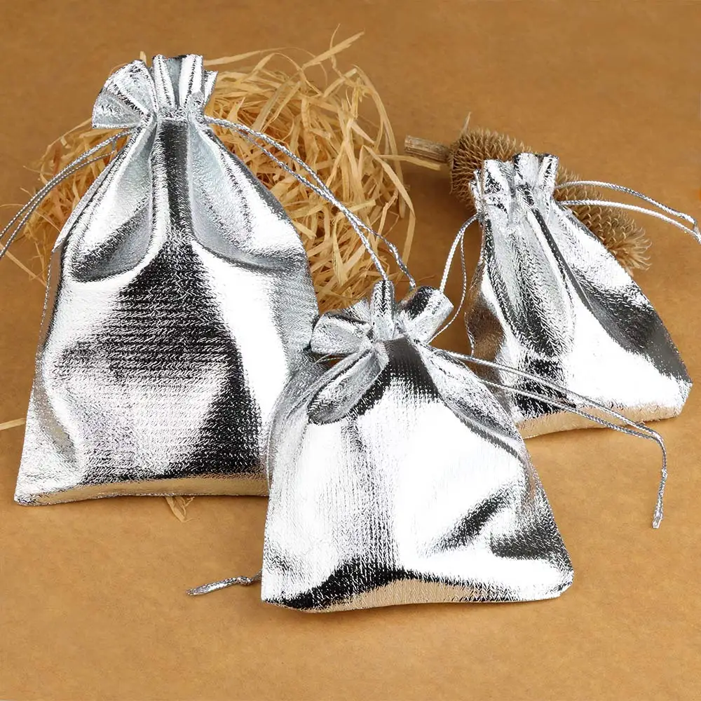 25pcs 7x9/9x12/10x15cm Fabric Packing Gift Bags Gold Color Jewelry Packaging Bag Wedding Party Present Drawstring Pouch