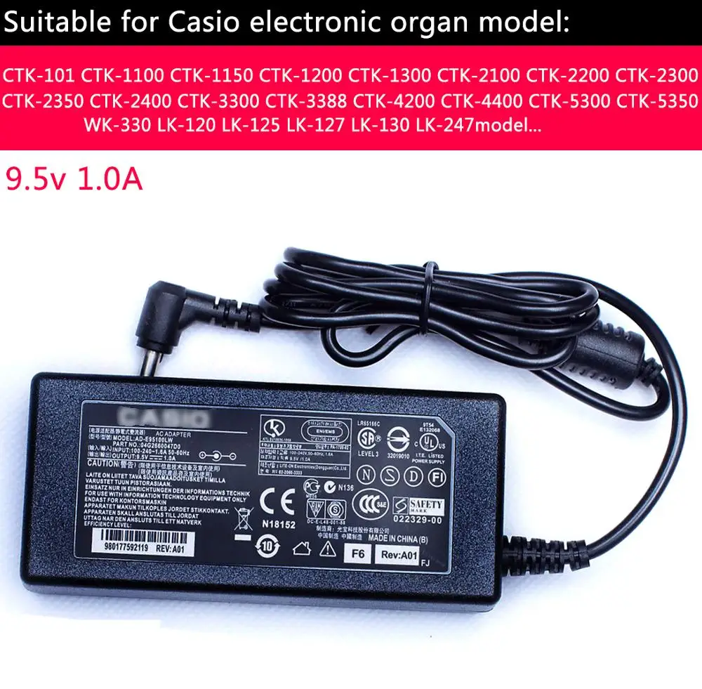 

9.5v 1.0A Power Adapter For Ca.sio CTK-1150 CTK-1300 CTK-2100 CTK-2200 CTK-2300 CTK-2400 CTK-3300 Electronic organ charger