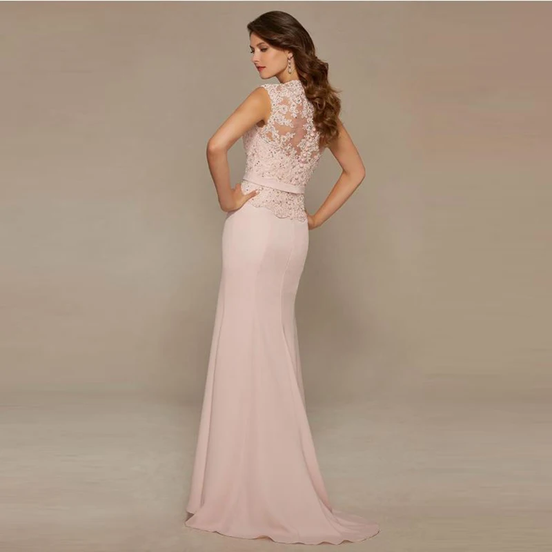 Vestidos para madre de la novia de color rosa rubor, mangas casquillo de sirena, gasa con cuentas de talla grande, vestidos largos para madres y novios, boda personalizada