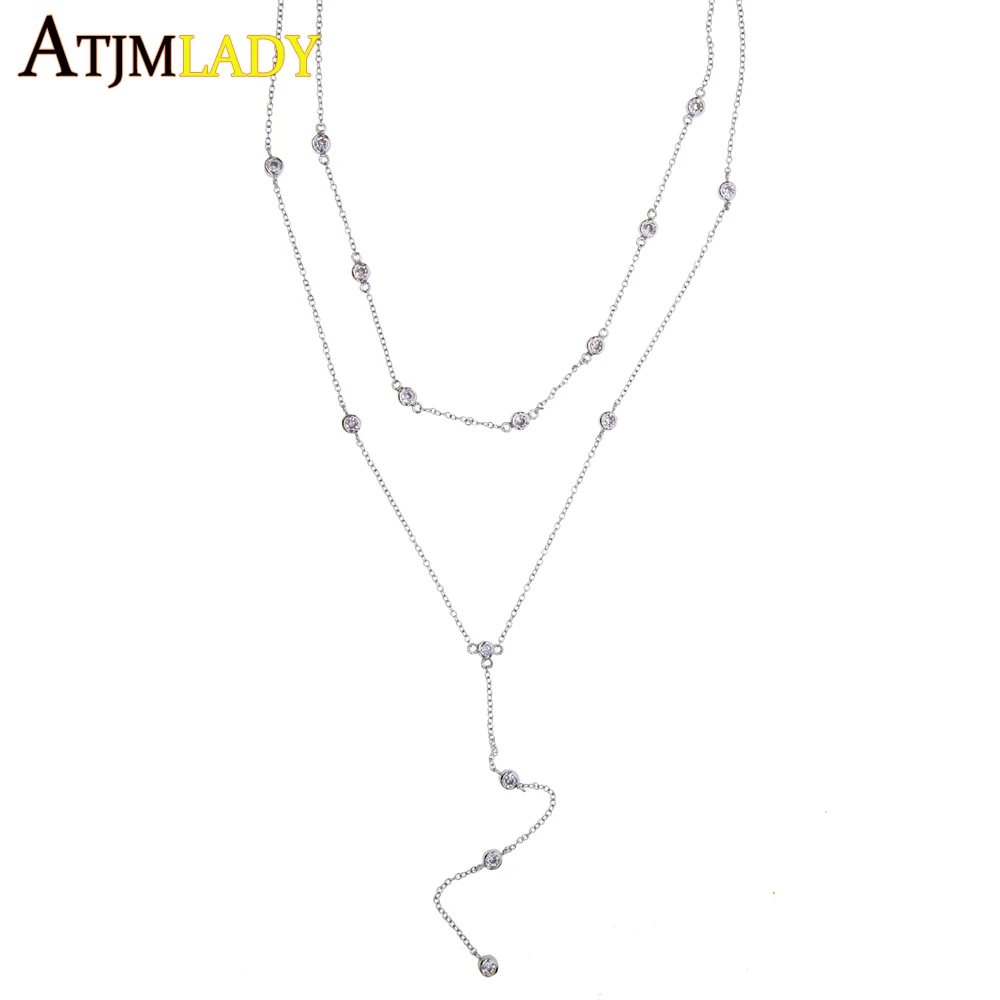 2024 New Women Sexy Necklace 925 Sterling Silver Double Layer Chain With AAA Cubic Zirconia Paved Necklace Y Choker Jewelry