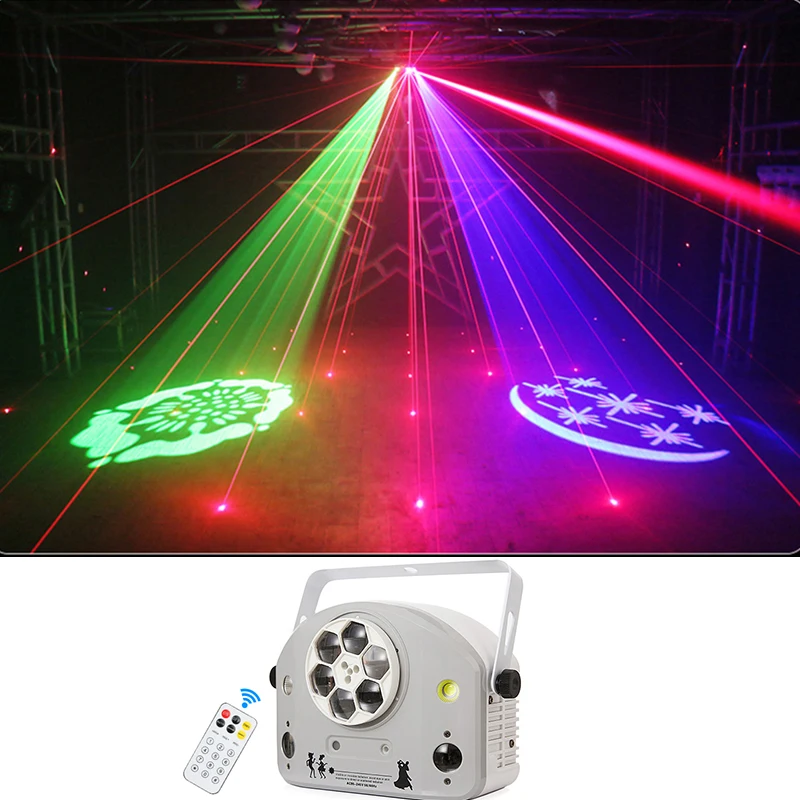 Dj Light 4 IN 1 Effect Remote 6 Bee Eye Led R/G Laser Strobe Image Line Scans Dance Bar Home Party Disco Wedding Effect Lighting