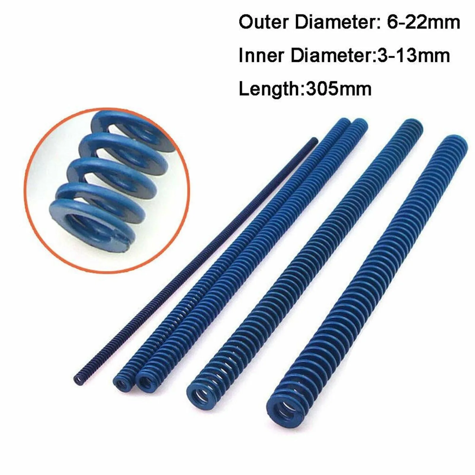 American Standard 65Mn Blue Light Load Die Spring, 1Pcs, Outer Diameter 6-22mm Inner Diameter 3-13mm Length 305mm