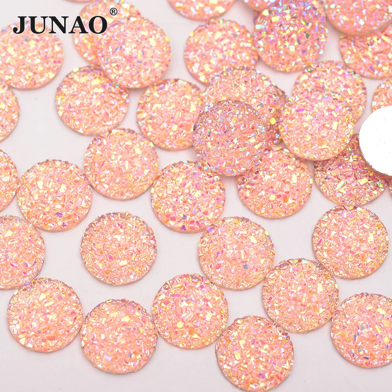 JUNAO 50Pcs 12mm Shiny Purple AB Crystal Rhinestones Round Resin Stones Applique Non Hotfix Diamond Flatback Crystal For Crafts