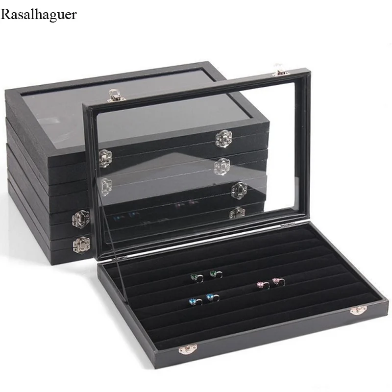 Top PU Black Velvet Jewelry Box Ring Pendant Necklace Earrings Box Display Storage Container Case Casket Jewelry Organizer Box