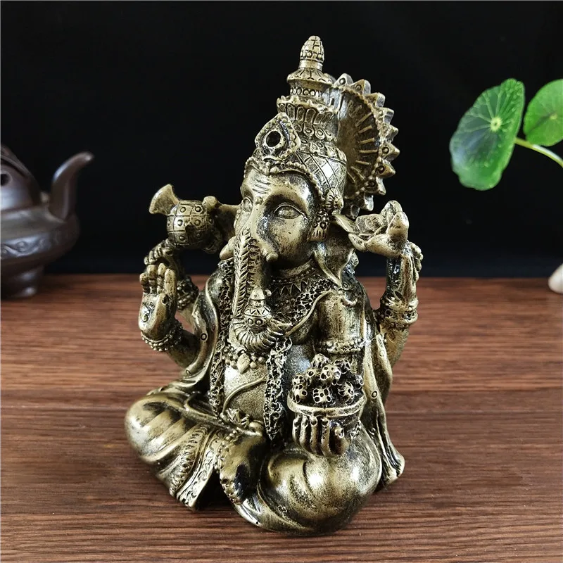 Bronze Color Ganesha Statue Sculpture Big Resin Ornaments Hindu Elephant God Buddha Statues Figurine Home Decoration Lucky Gifts - Image 5