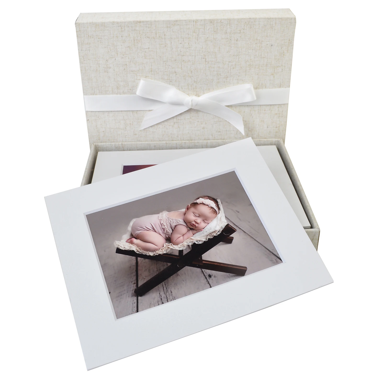 Linen Photo Box for Pictures Presentation, Matted Print Photo Album Box, large Memory Box, Keepsake Box