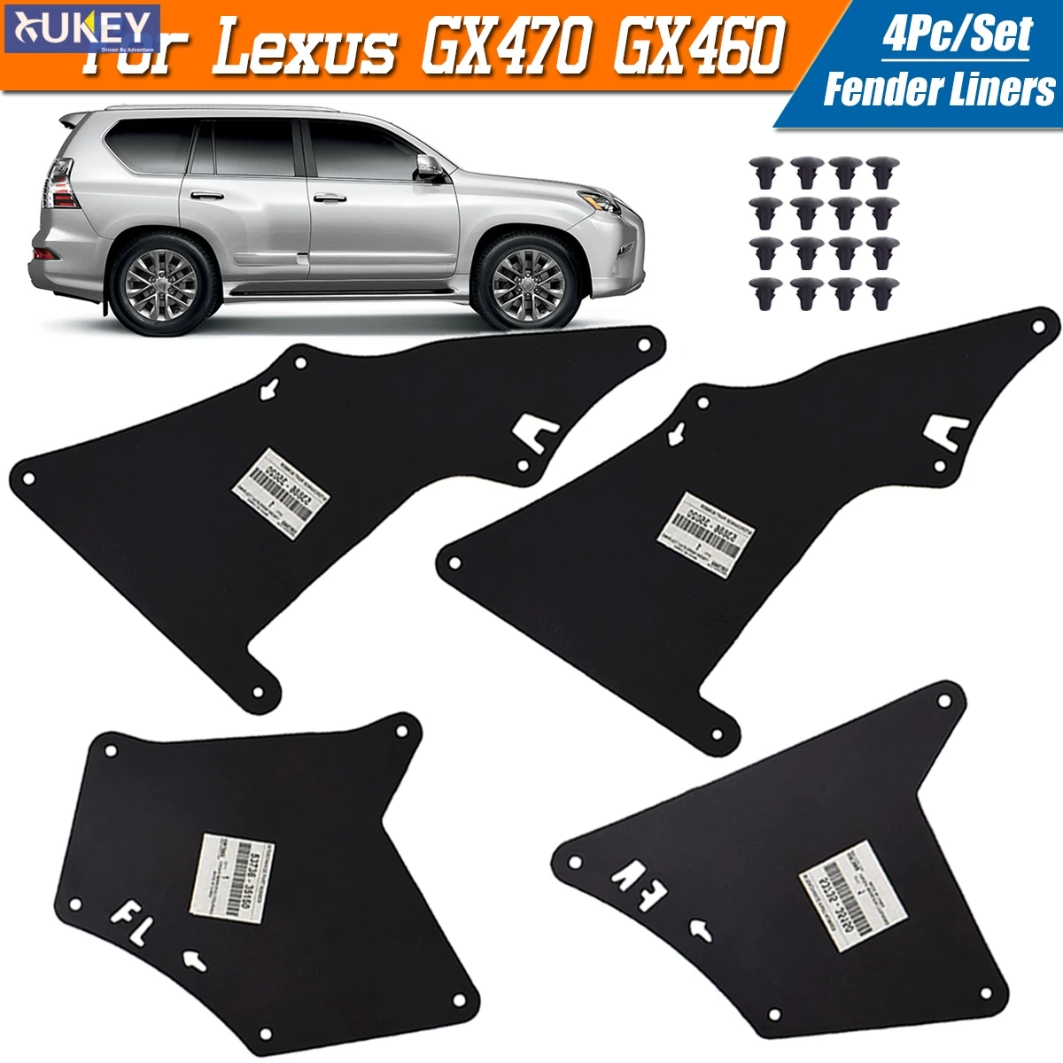 

Fender Liners Splash Shield for Lexus GX470 GX460 GX 470 460 2003 - 2020 Apron Seal Mud Flaps Guards Mudflaps W/Clips Flares