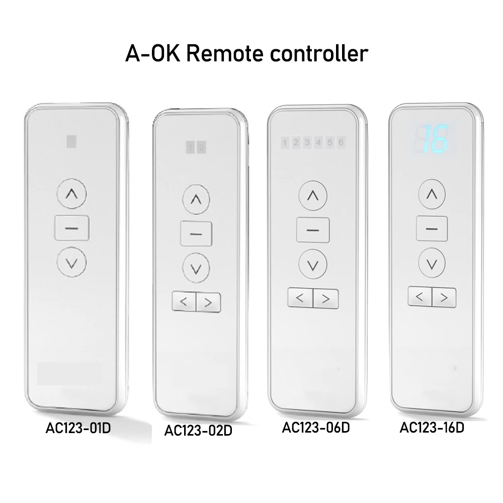 A-OK-Controle Remoto para Smart Curtain Home, AC123, 01, 02, 16 canais, sem fio, controle remoto para Aok Cortina Elétrica