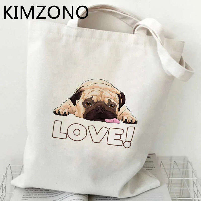 Pug shopping bag bolsas de tela bolsa reusable canvas grocery bolso bag tote sac cabas shoping ecobag cabas