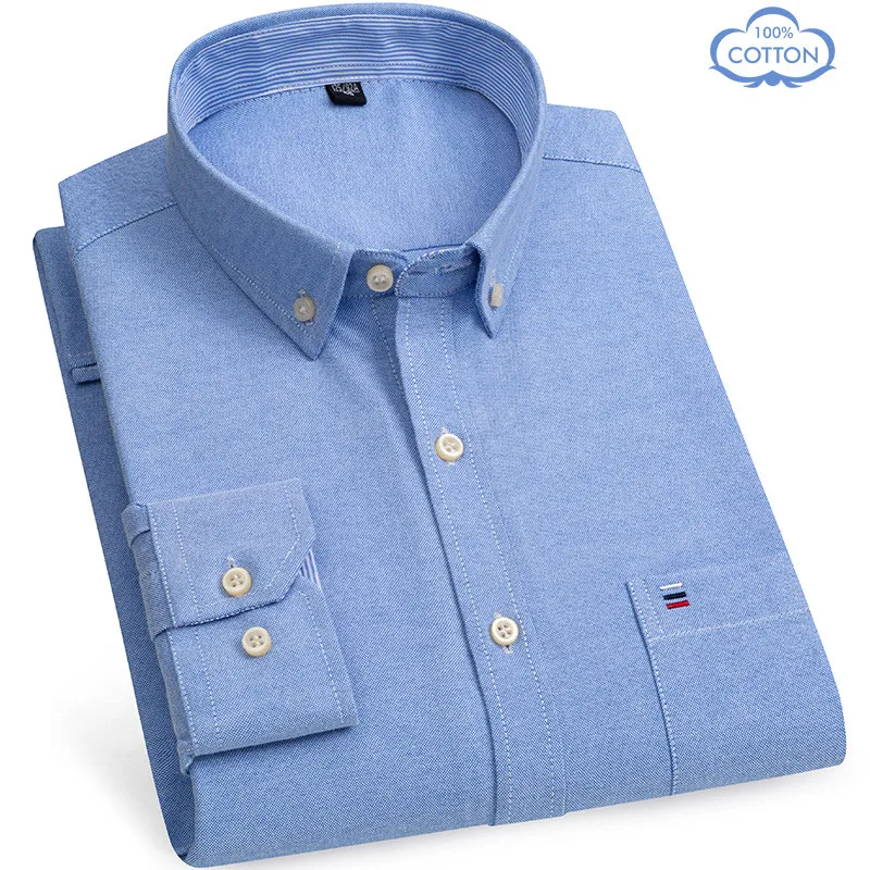 100% de algodón Oxford para hombre, camisa de manga larga con bolsillo, suave y cómoda, informal, color púrpura, para negocios