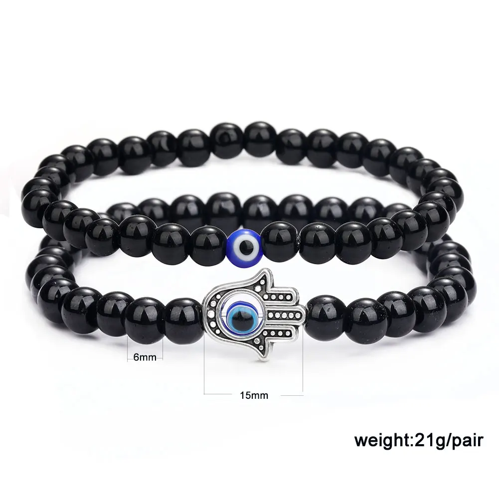 6mm Natural Stone Beads Blue Eye Hand Charm Bracelet Set Handamde Hematite Evil Turkish Eye Bracelet For Women Men Jewelry